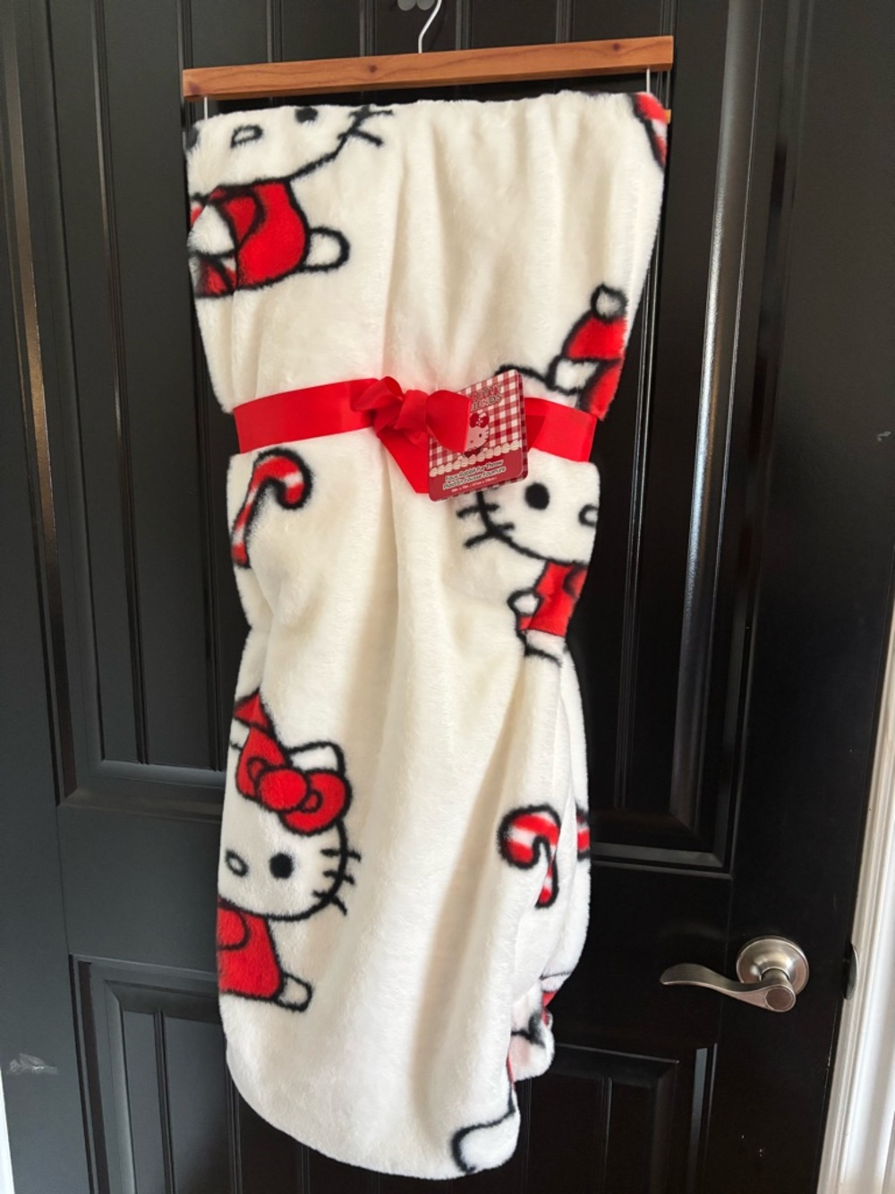 Hello Kitty White and Red Plush Throw Blanket with candycane Accents